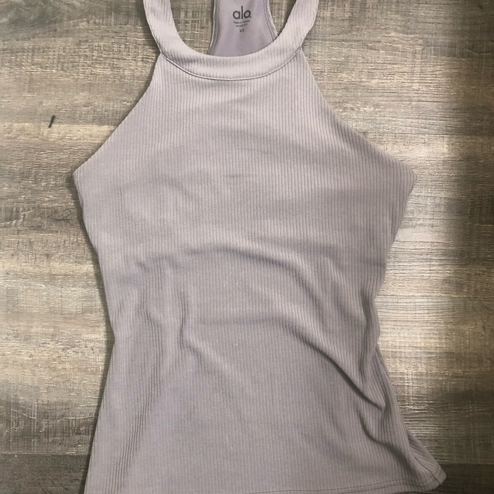 ALO Yoga Ribbed High Neck Tank Top in Light Lavender